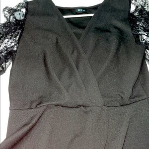 Black dressy blouse with mesh sleeves can be a work or dressy shirt